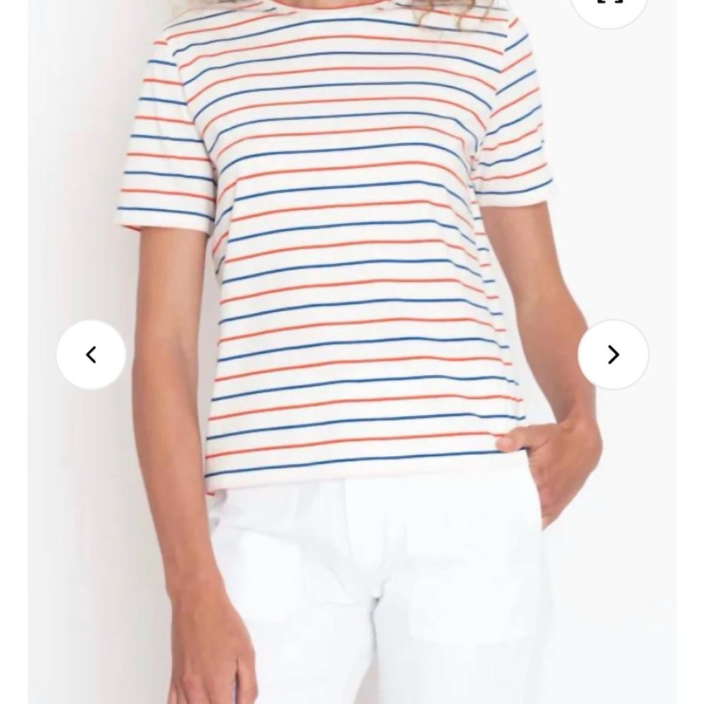 Kule Women’s The Modern Pinstripe Tee Short Sleeve Tee, white, blue, poppy, NWT